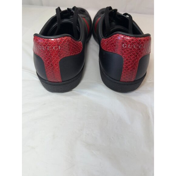 Gucci Ace Black Leather Python Embossed Leather Lace Up Sneakers Men size12 - Picture 8 of 16